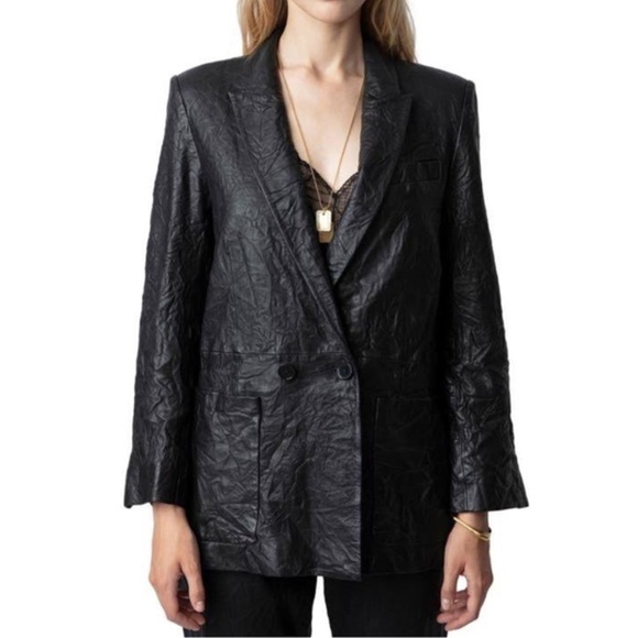Zadig & Voltaire Visko Cuir Krinkle Leather Double Breasted Blazer - Picture 1 of 8